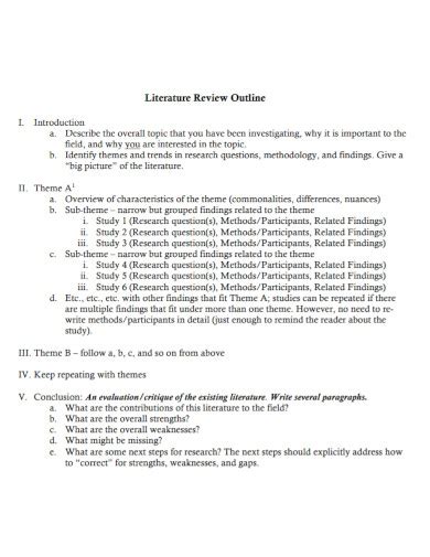 literature review outline  examples format  examples