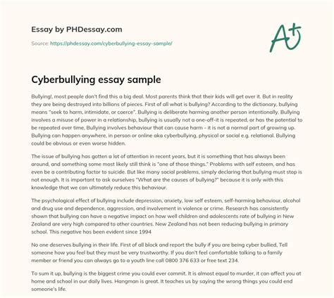 cyberbullying essay sample  words phdessaycom