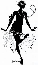 Flapper Silhouette 1920s Clipart Roaring Girl 20s Clip Fashion Twenties Drawing Dance Dancing Silhouettes Vintage Gatsby Deco Line Flappers Party sketch template