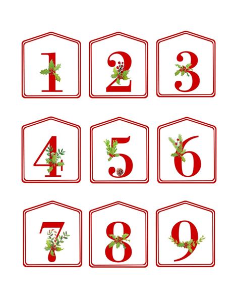 diy christmas advent calendar red printable numbers   digital