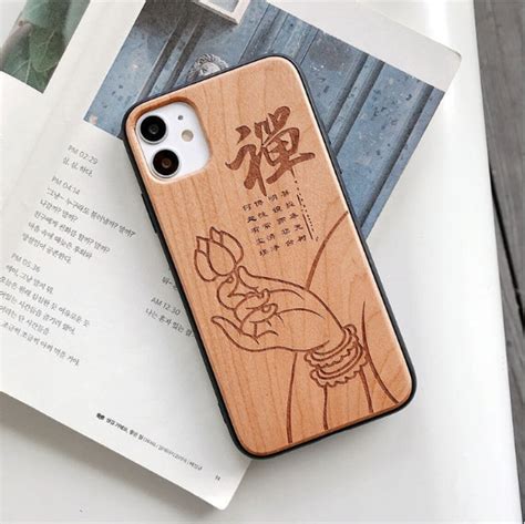 maple leaves iphone wood case engraved floral  iphone  etsy