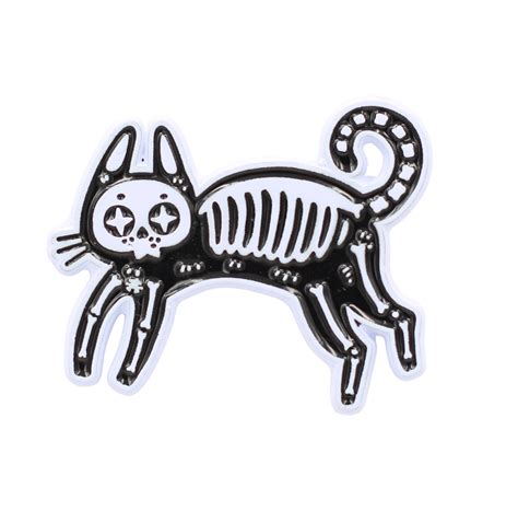 skeleton cat enamel pin black cat pin real sic