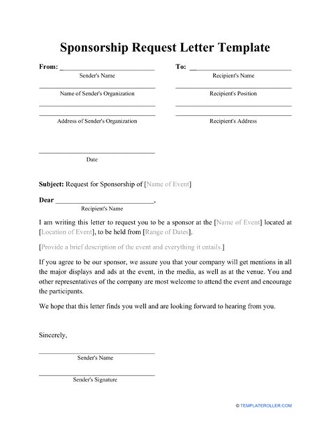 sponsorship request letter template  printable  templateroller