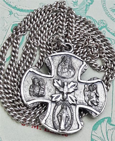 vintage sterling cross necklace silver creed scapular i am etsy