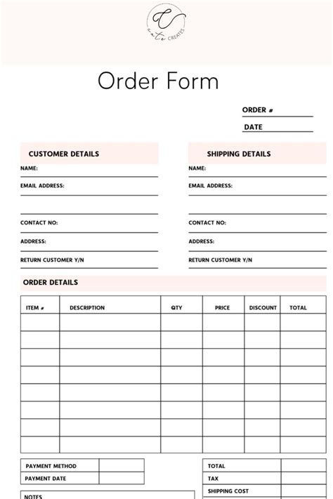 printable business order forms