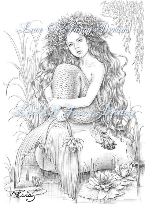 mermaid coloring page  printable coloring pages  adults etsy