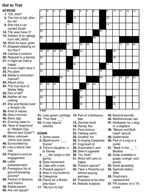 easy printable crossword puzzles  answers printable