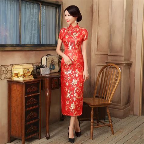 high fashion red satin cheongsam chinese national sexy women s qipao