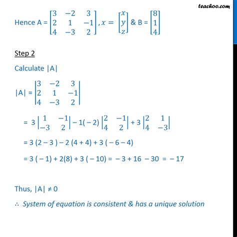 Example 28 Solve By Matrix Method 3x 2y 3z 8 2x Y Z 1 Examples