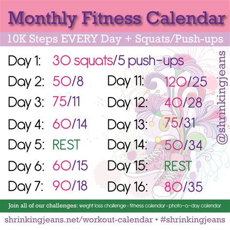 10k a day squats workout calendar workout challenge month workout