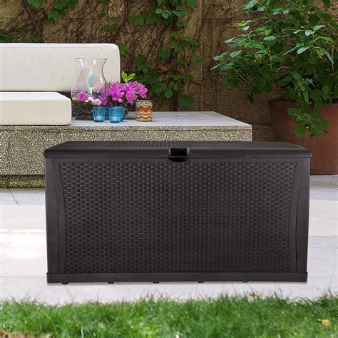 ainfox  gallon patio storage deck box outdoor storage plastic bench box