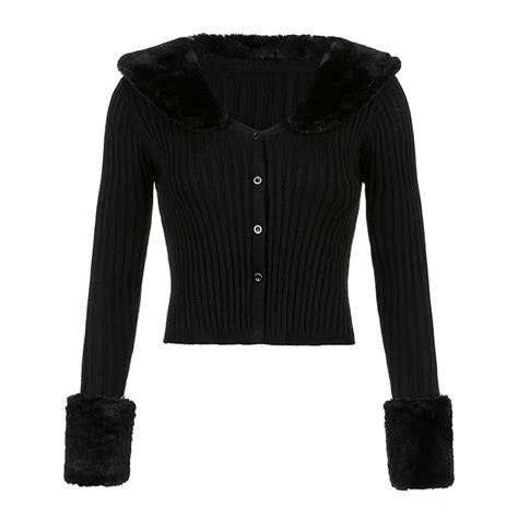 Buy Women S Fluffy Long Sleeve V Neck Cropped Knit Cardigan Sweater