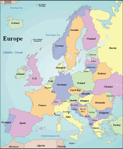 map  europe labeled