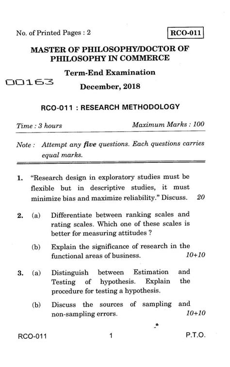 ignou rco  research methodology question paper   eduvark