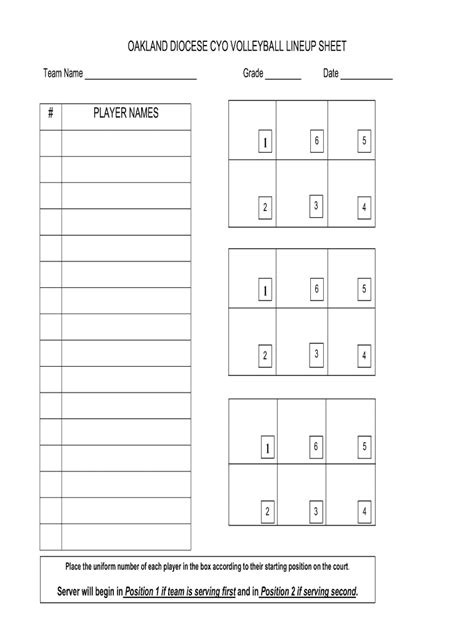 oakland diocese cyo volleyball lineup sheet fill  sign printable