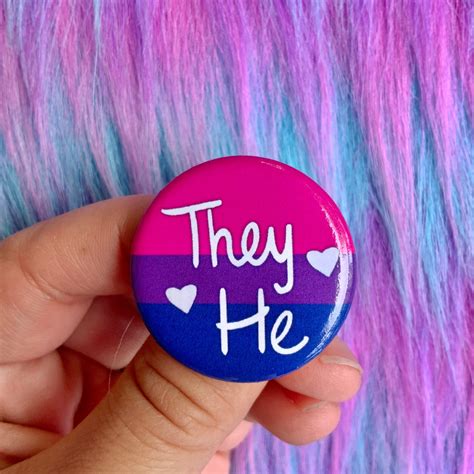 bisexual pride flag pronoun pin back button they she etsy