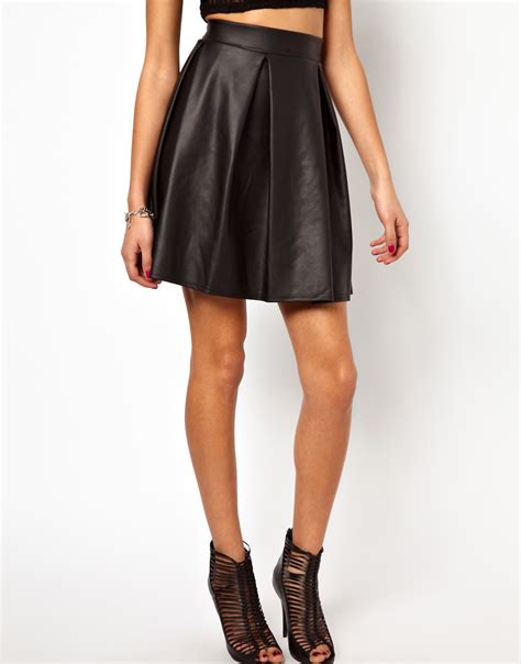 Lyst River Island High Waisted Leather Look Skater Skirt In Black