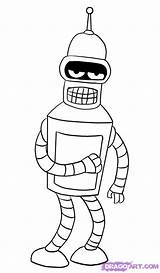 Coloring Bender Futurama Step Drawing Draw Pages Popular Dragoart Coloringhome sketch template