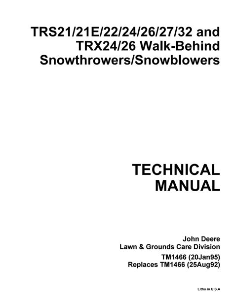 john deere trx walk  snowthrowers snowblowers service repair manual tm