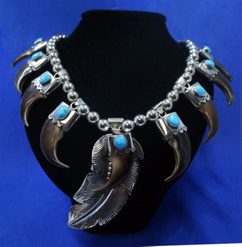 Native American Sterling Silver Bear Claw Turquoise Necklace Etsy