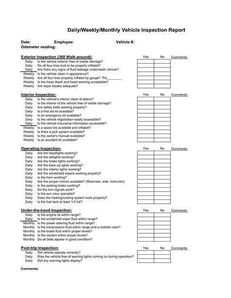 vehicle inspection form fill  printable  forms
