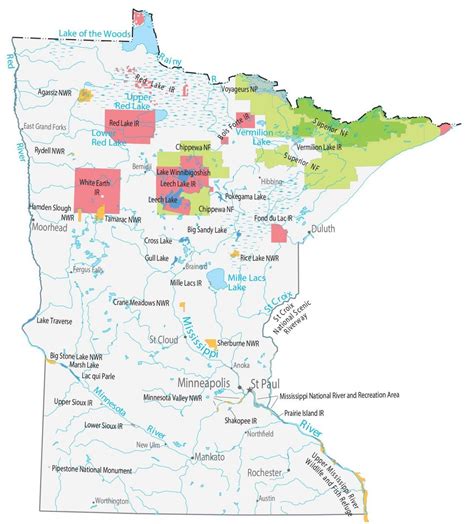 minnesota state map places  landmarks gis geography