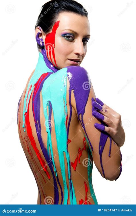Brunette With Colorful Body Painting Stock Image Image Of Care Back