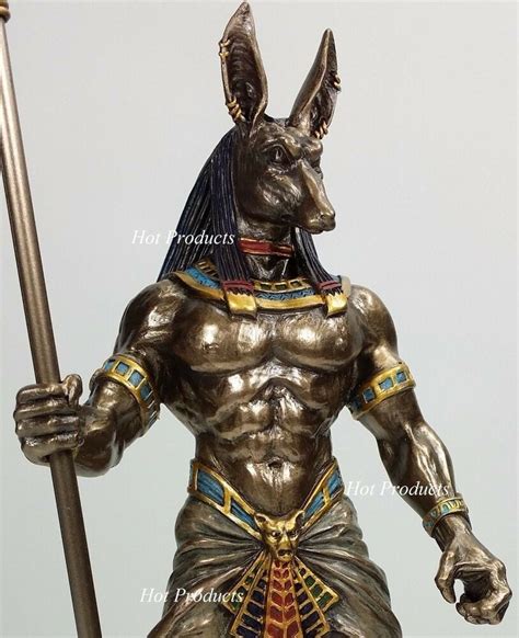 egyptian anubis jackal w cobra scepter statue sculpture antique bronze