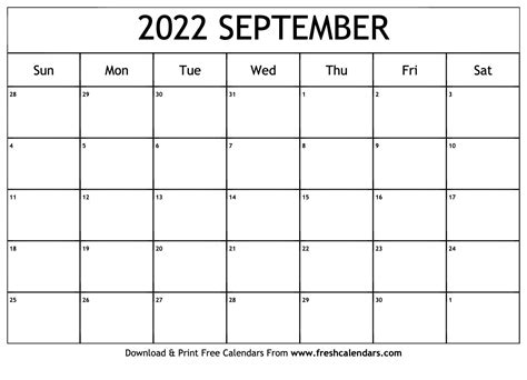 blank printable september  calendars