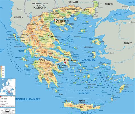 physical map  greece ezilon maps