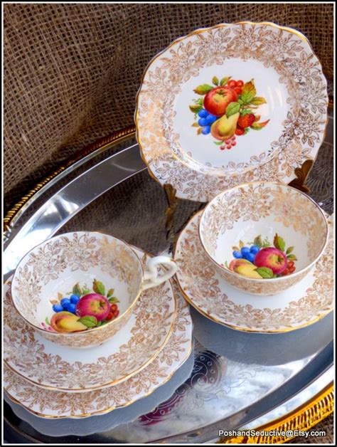 bone china trio paar tasse untertasse kuchenplatte obst etsyde