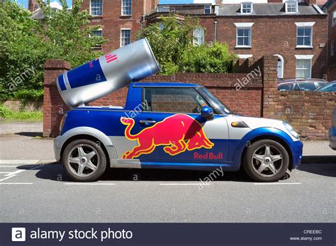 red bull mini car promotional vehicle  exeter uk stock photo royalty  image