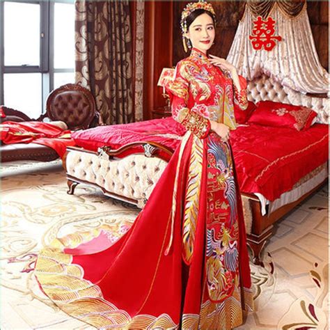 2018 bride red flower qipao national chinese wedding dress women