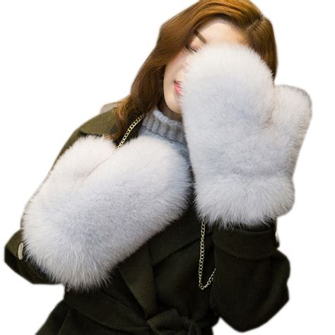 2018 fashion winter women gloves real fox fur glove knitted ladies