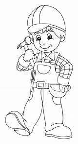 Construction Worker Coloring Children Illustration Plate Colouring Stock Panel sketch template