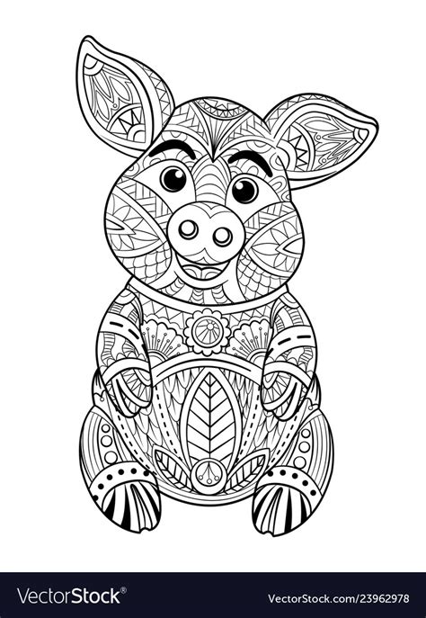 pig coloring page hand drawn royalty  vector image