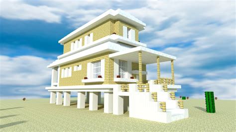 minecraft   build  modern beach house tutorial youtube