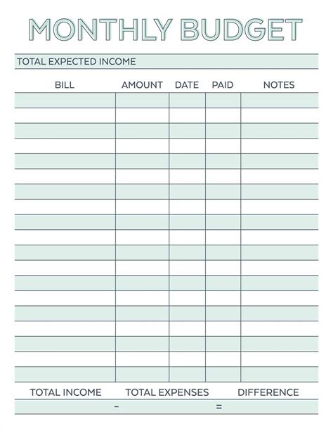 printable monthly bill payment worksheet  printable