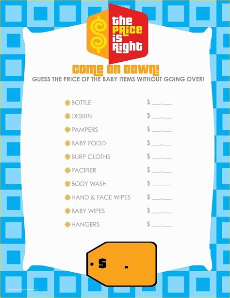 price   baby shower game  template  instant