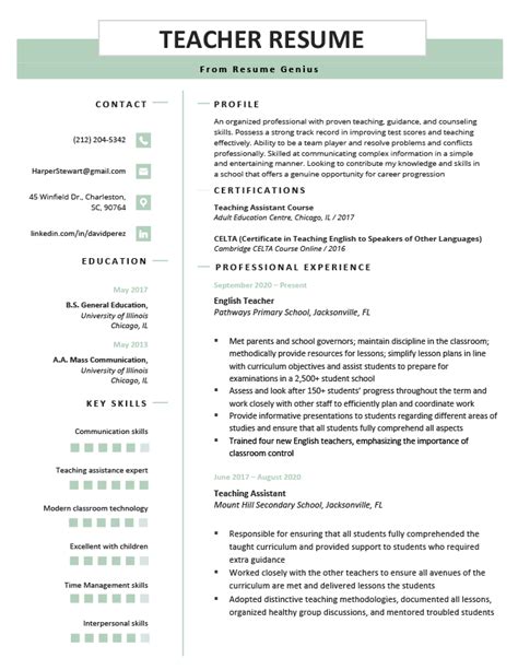 teacher resume samples writing guide resume genius