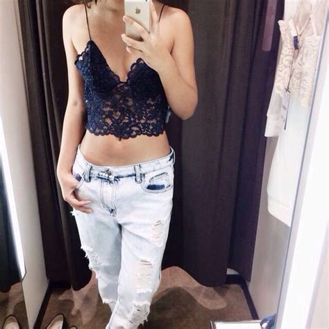 Tank Top Cami Black Lace Crop Tops Bralette Jeans