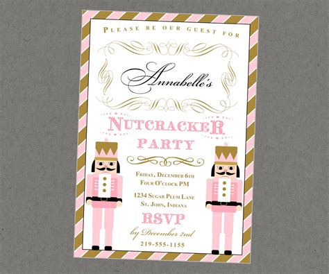 pink  gold nutcracker party invitation  homespun hostess
