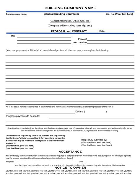 printable contractor bid forms templates printable