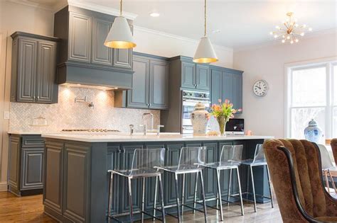 gray blue kitchen cabinets transitional kitchen