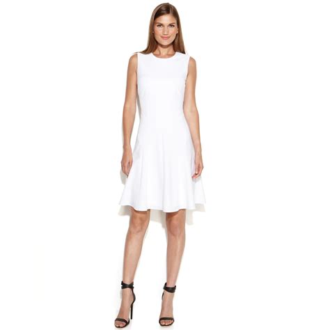 Calvin Klein Sleeveless Seamed A Line Dress In White Lyst