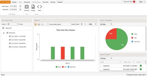 test list results reports progress test studio