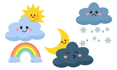 colorful weather icons funny cartoon vector  vector art  vecteezy
