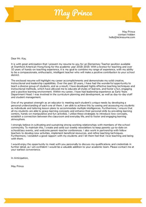 teacher cover letter elementary collection letter template collection