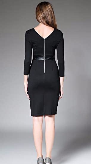 Knee Length Pencil Dress V Neck Splicing Faux Leather Crossdresser