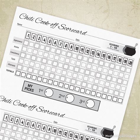 chili cook  advanced scorecard printable  entries